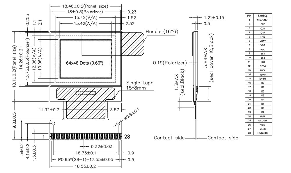 0.66 Inch OLED Display with 64X48 Resolution Parallel Spi Iic White IC SSD1306
