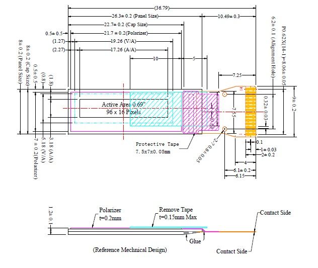 0.69-Inch 96 (RGB) X 16p OLED Display Module with White Color
