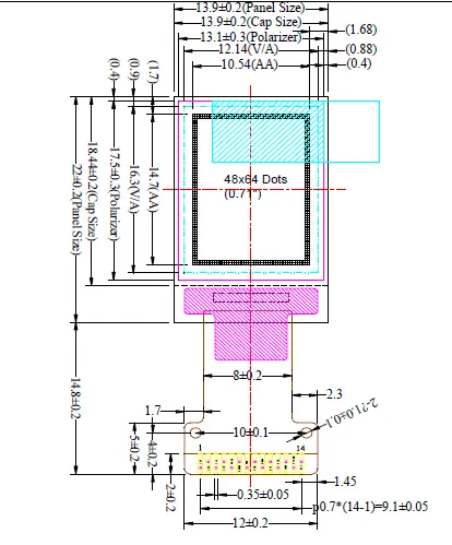 0.71" 48X64 Monochrome (White) OLED Display Module 14pin, Iic Interface