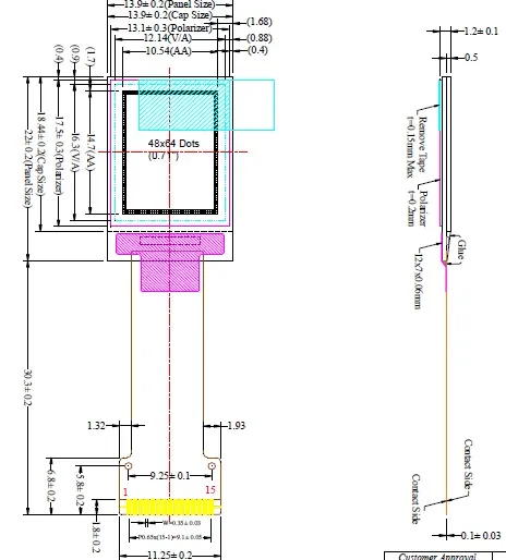 0.71-Inch White OLED with 48 X 64 Resolution and 120 Brightness
