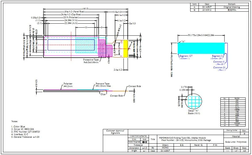 0.91 Inch Blue OLED with 128*32 Dots and SSD1306 Driver IC