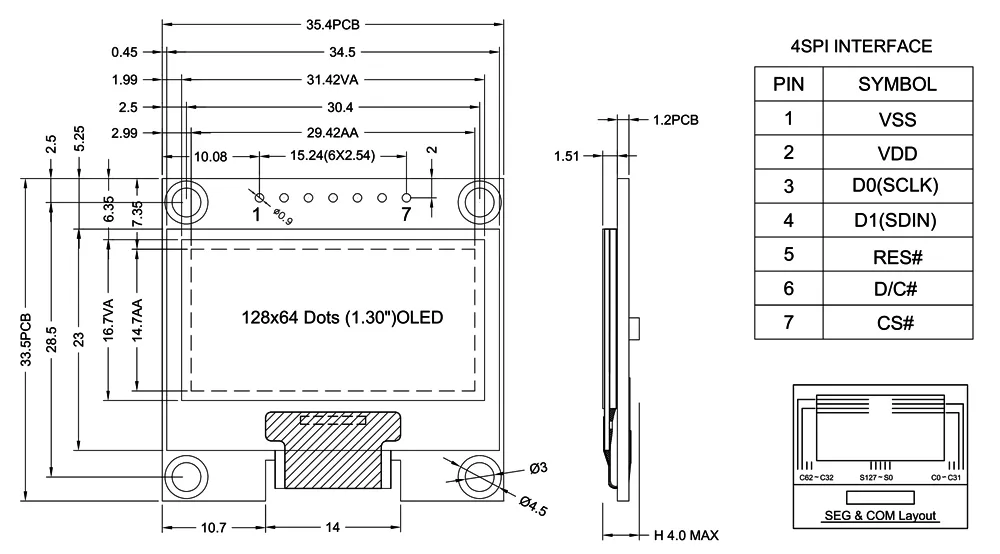 1.3 Inch White Blue Color 128X64 Iic/I2c/Spi LCD Screen OLED Display Module