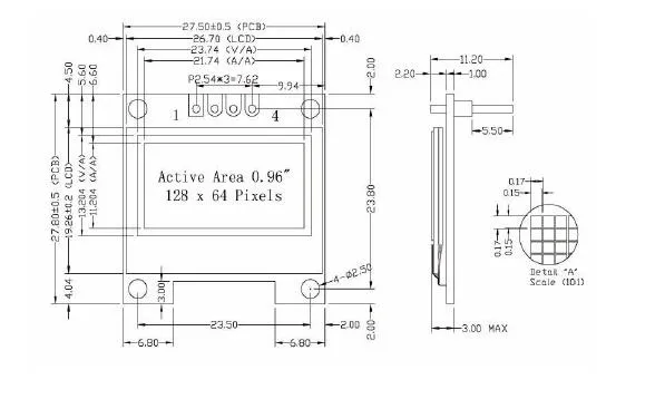 120nits Brightness 0.96 Inch OLED Screen Module with Resolution 128*64 Iic Interface