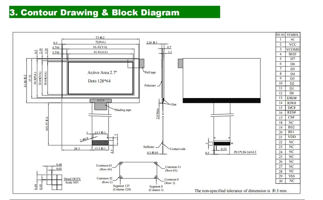 2.7 Inches 128X64 OLED Display Module Hot Sale