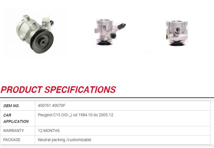 400761 40070f Power Steering Pump for Peugeot C15 Vd- Od 1984.10 Do 2005.12