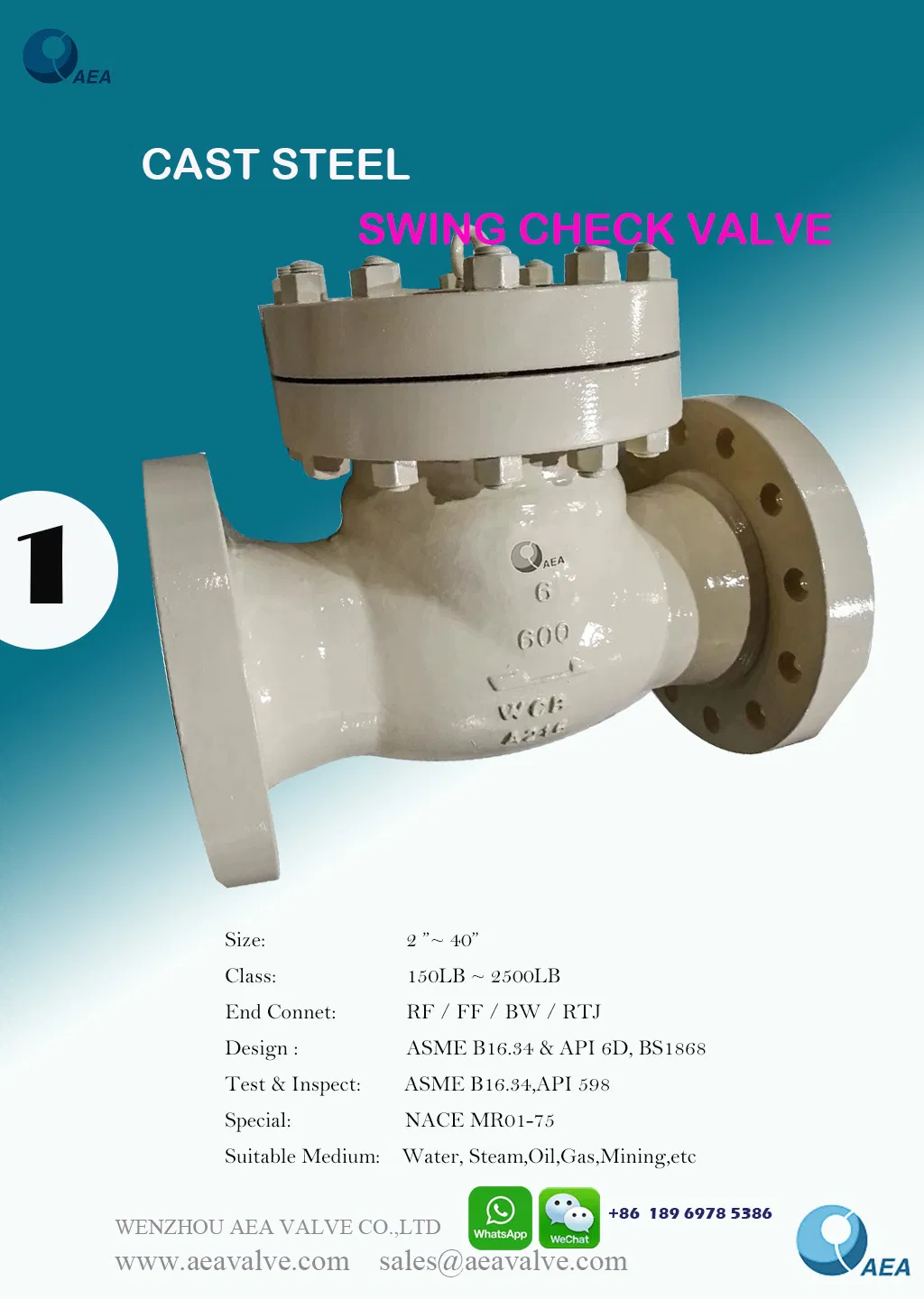 High Pressure H44 BS 1868 API Stellite Trim Bolted Cover Non Return Flanged Connection Piston Swing Check Valve