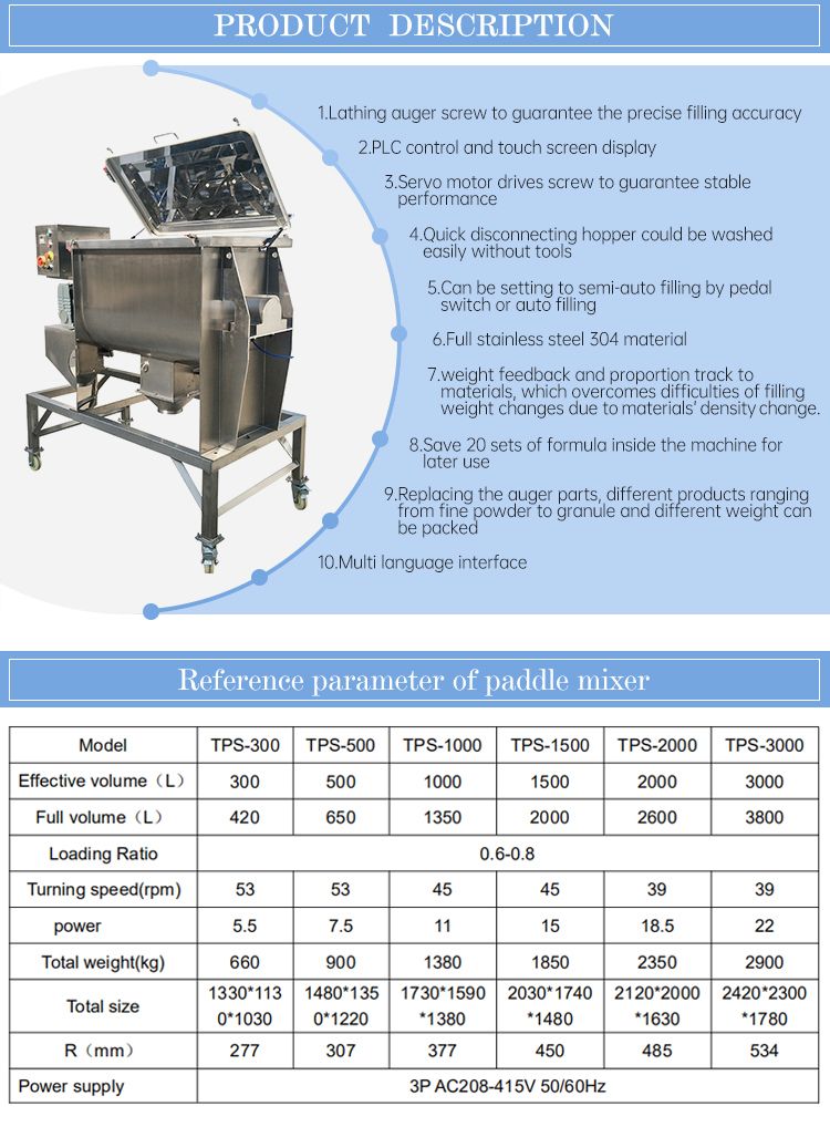High Quality Double Shaft Food Paddle Mixer Blender Equipment